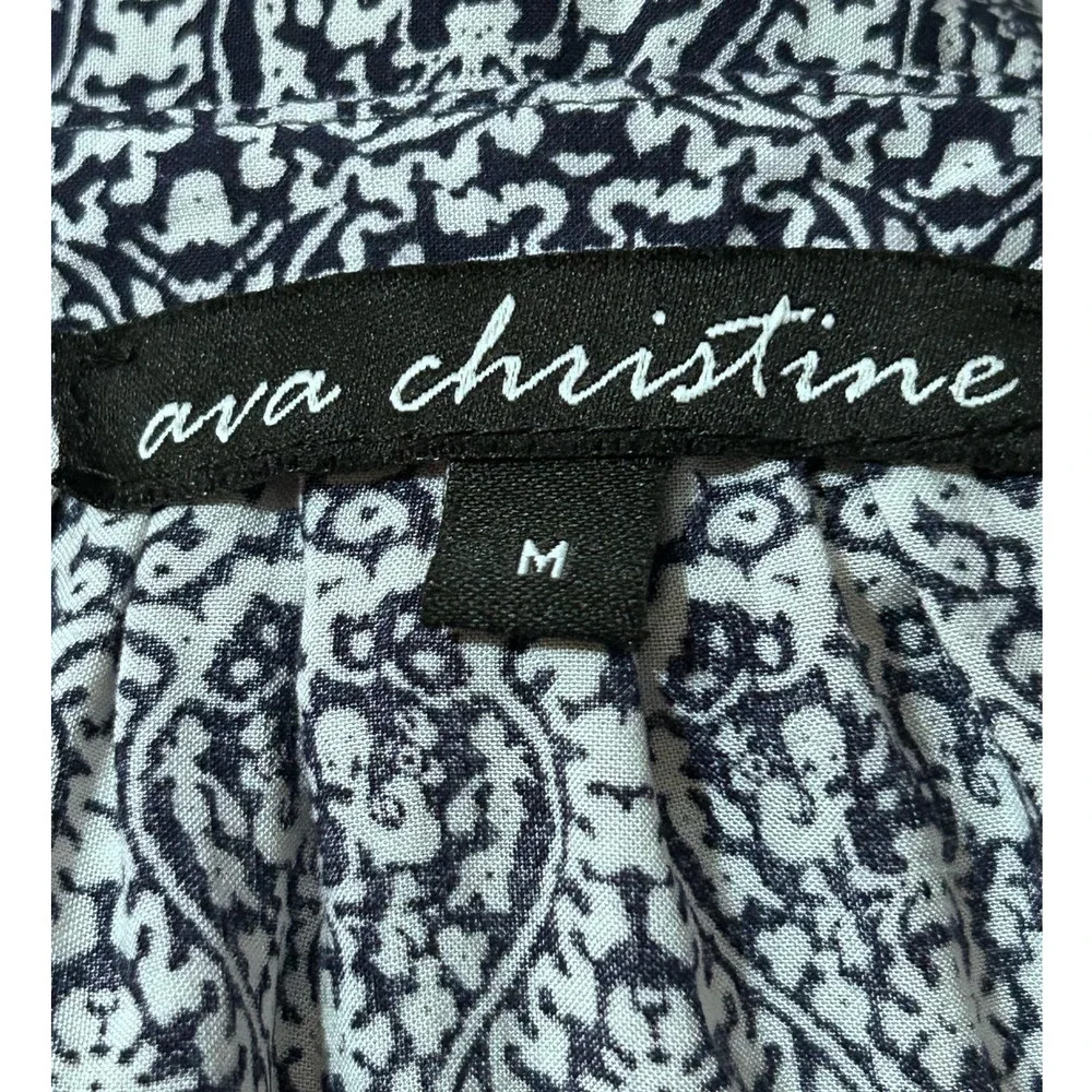 Ava Christine Women's‎ Blue White Long Sleeve V-Neck Blouse Size M - Picture 3 of 5